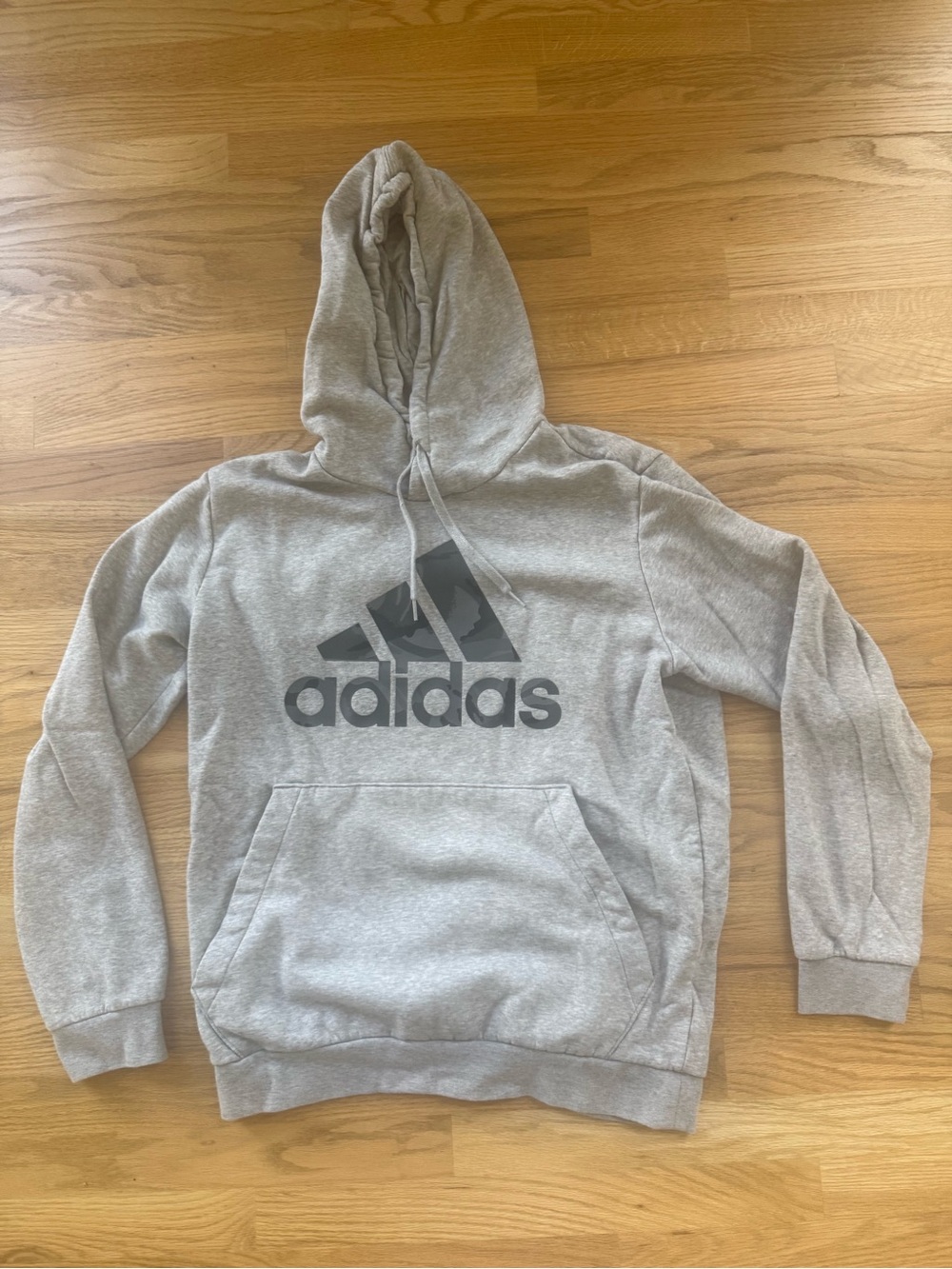 Adidas Men’s Hoodie Size Large Gray Logo Pullover Fleece Drawstring Casual